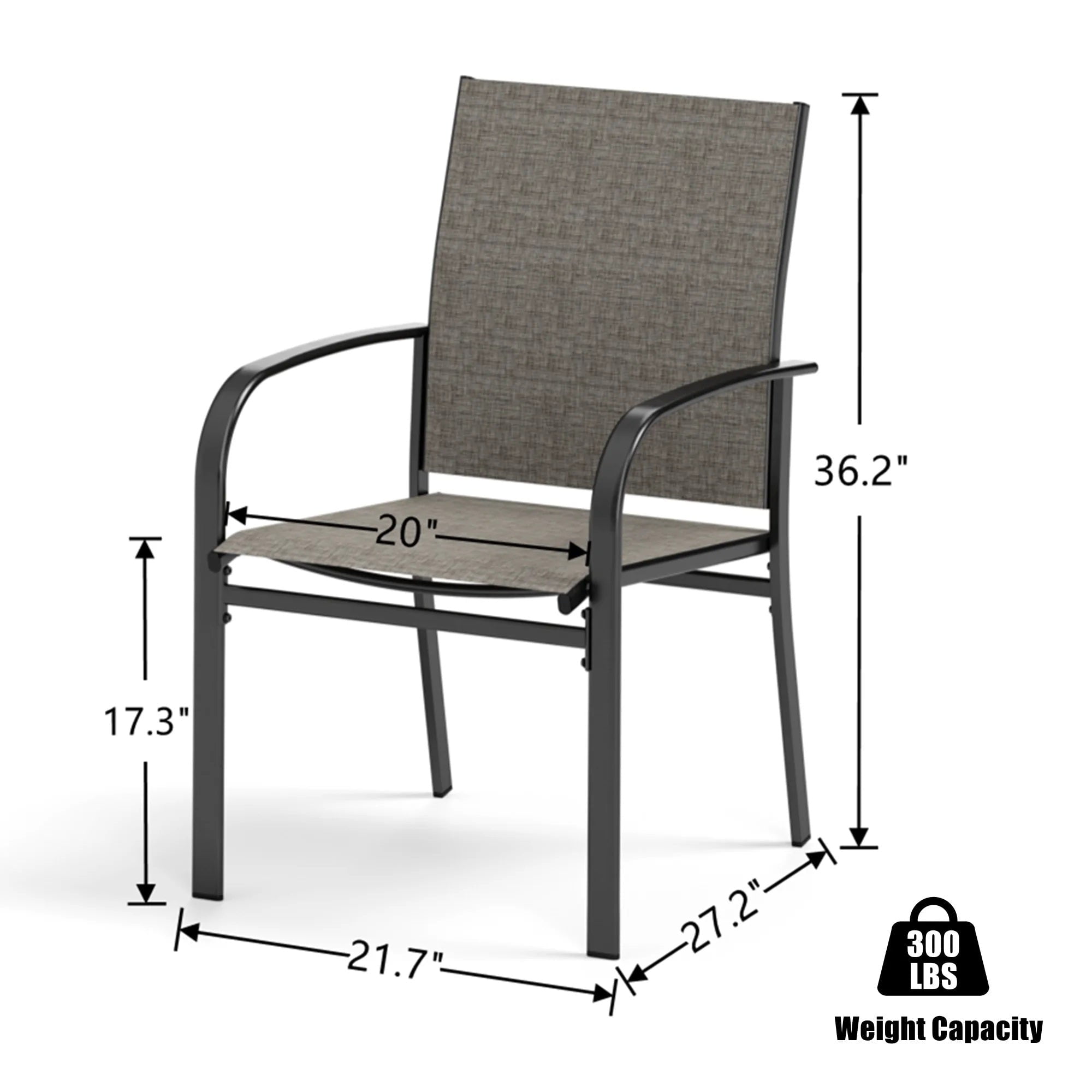 SUMMIT LIVING 7-Piece Outdoor Patio Dining Set with 6 Pieces Textilene Chairs & Round Steel Table with Umbrella Hole, Black & Brown