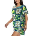 thumbnail image 2 of Uemuo Lemon and Leaves Pattern Women's Short-Sleeved Pajama, Button-Front Loungewear, 2-Piece Summer Sleepwear, Elastic Drawstring Shorts-XX-Large, 2 of 7