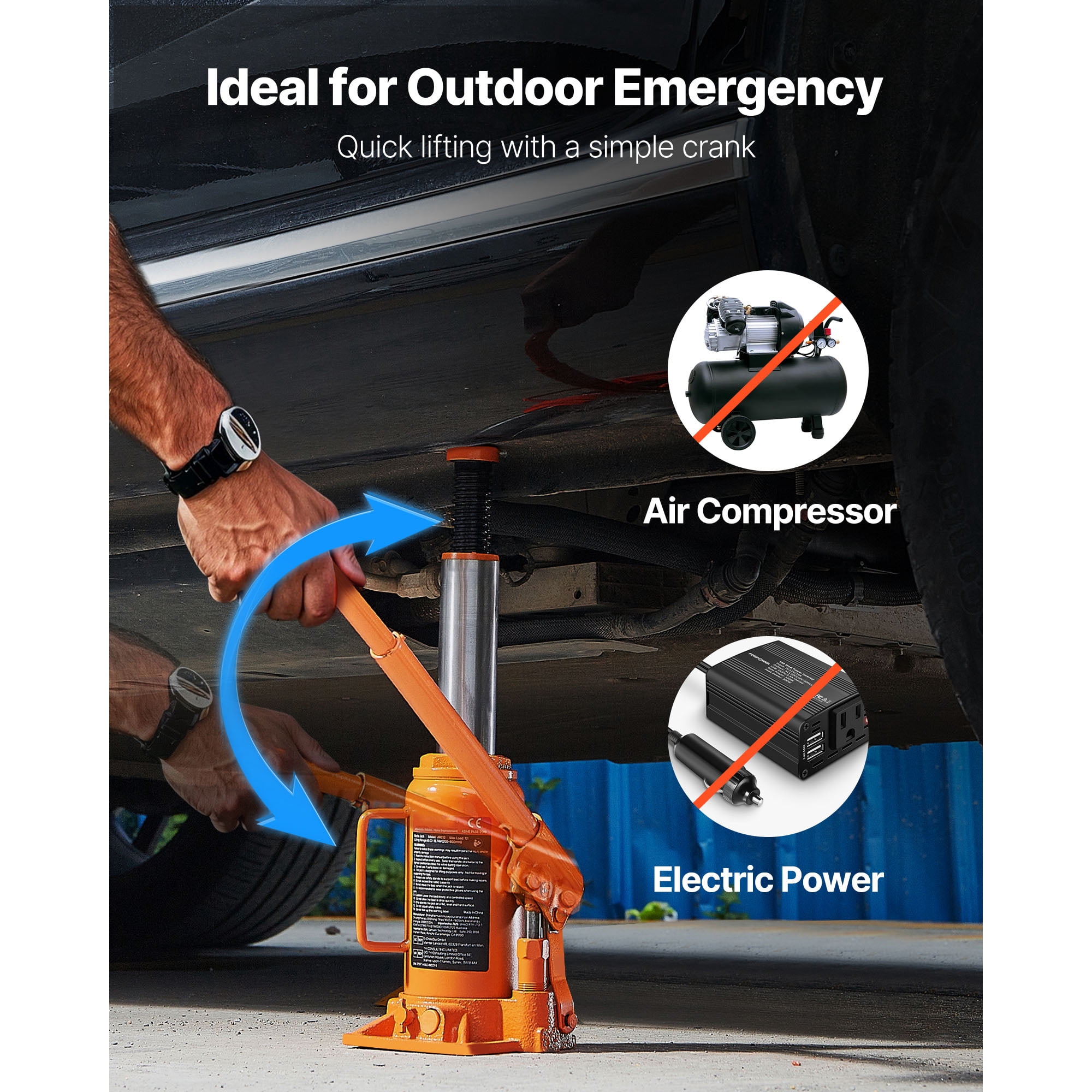 KFFKFF Hydraulic Bottle Jack, 12 Ton Capacity, 8.1-15.7 Inch Lifting Range, Durable Welded Design for Vehicles, Auto Repair, House Lifting, and Agricultural Applications, Orange