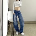 thumbnail image 2 of Women's Low Rise Heart Pattern Baggy Jeans Washed Wide Leg Denim Cargo Pants Y2k Flare JeanStreetwear, 2 of 6