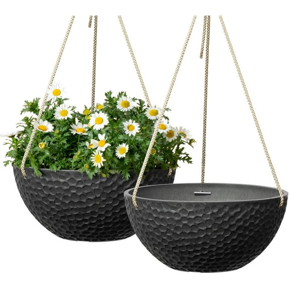 LA JOLIE MUSE 10 Inch Hanging Planters for Indoor Plants, Outdoor Garden Planter Pots, White, Honeycomb, Set of 2