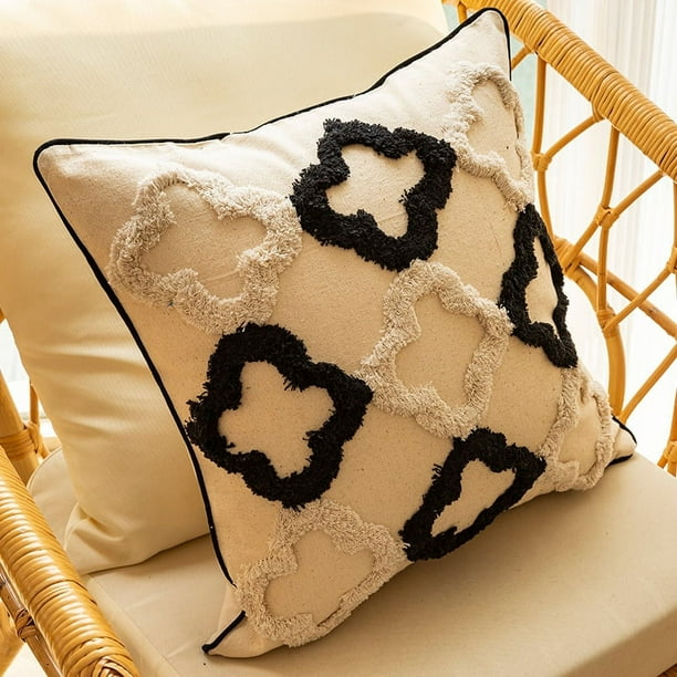 Xiao Hua Funda de cojín decorativa bohemia con borlas, de lona de algodón, acogedora y bohemia, con borlas, para decoración del hogar, 45,7 x 45,7 cm, 02