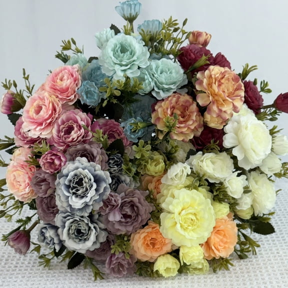 karymi Lovely Artificial Silk Peony and Chrysanthemum Flower Bouquet for Home Wedding Decoration Handheld Bridal Table Centerpiece 30cm Long Realistic Faux Floral Arrangement House Decor