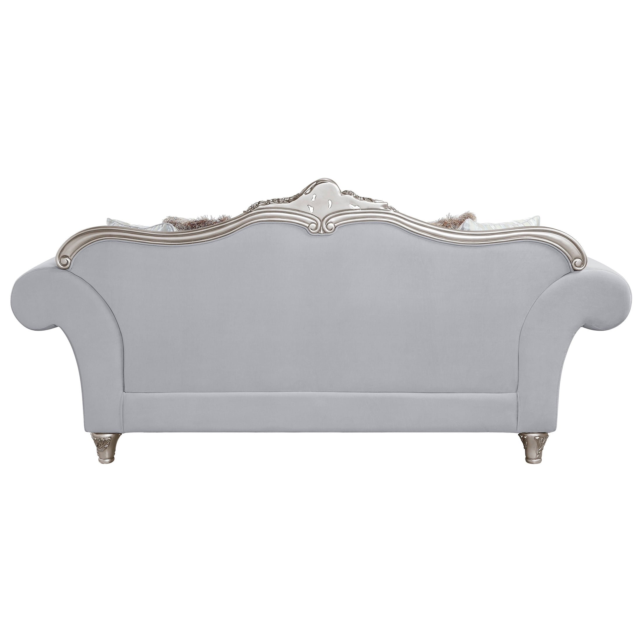 LV01112 Sofa w/8 Pillows, Light Gray Linen & Platinum Finish - Pelumi ( 1Pc/1Ctn )