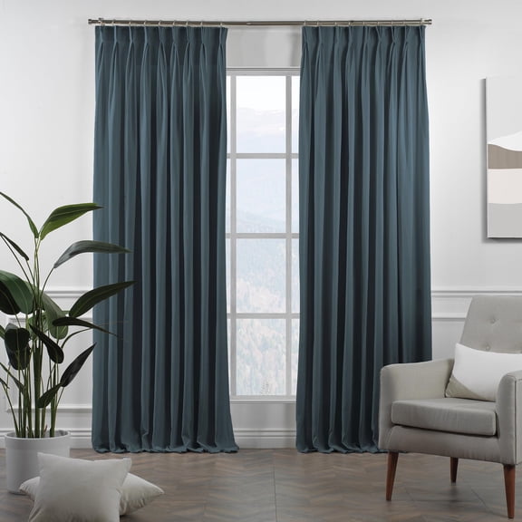 3S Brother's Pinch Pleated Linen Texture Thermal Insulated 100% Blackout Noise Reducing Single Panel Custom Made Curtains - Made in Turkey - Blue ( 52" W x 84" L )