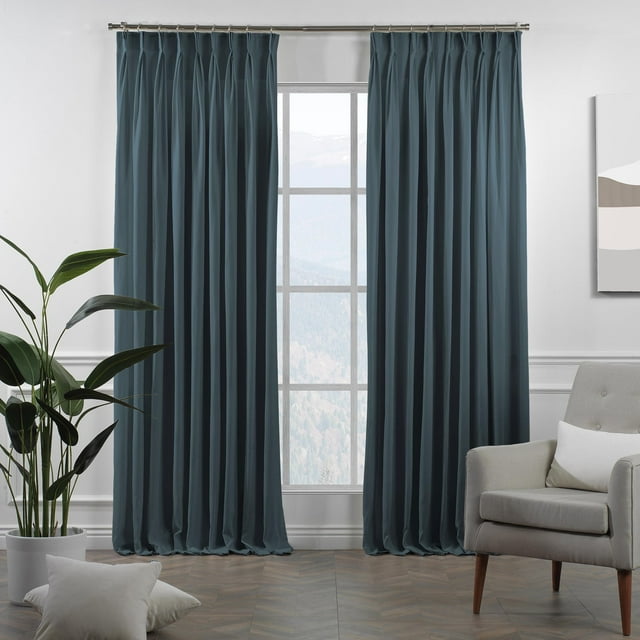 3S Brother's Pinch Pleated Linen Texture Drapes Home Décor Single Panel Custom Made Window Curtains - Made in Turkey - Blue ( 52" W x 204" L )