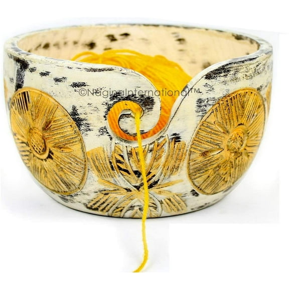 Exquisite Premium Yarn Ball Storage Bowls | Hand Painted Lovely Decor Yet Functional Yarn Dispenser (Small (6 x 3 x 6 Inches), Almond Brown)