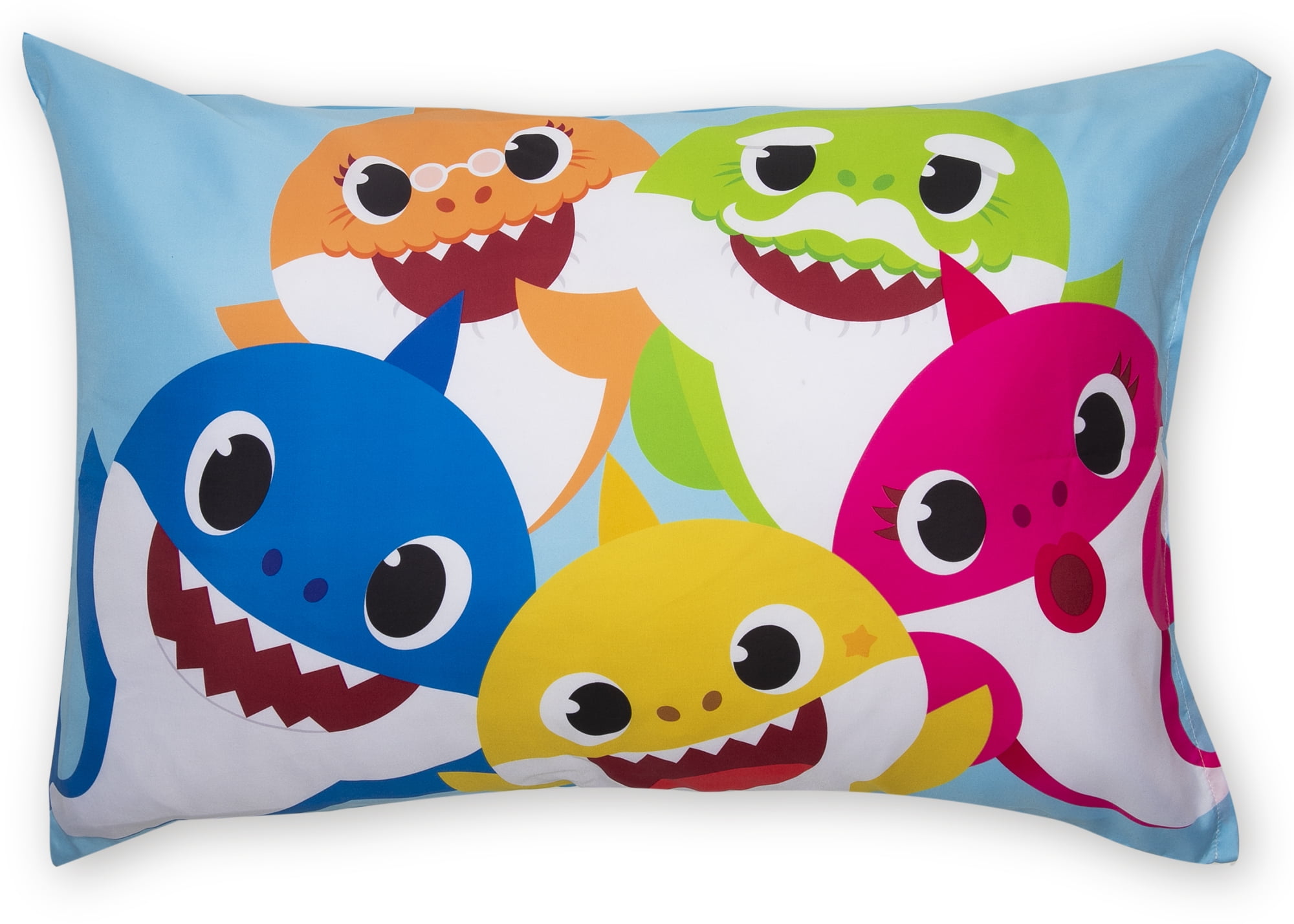 NoJo Baby Shark 2-Piece Toddler Sheet Set - Fitted Sheet and Pillow Case, White, Blue, Toddler Bed Unisex