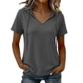 thumbnail image 2 of Jamicy Blouse Hoodies for Women Solid Color V Neck Short Sleeve Lightweight Sweatshirts Drawstring Pullover Tops, 2 of 8