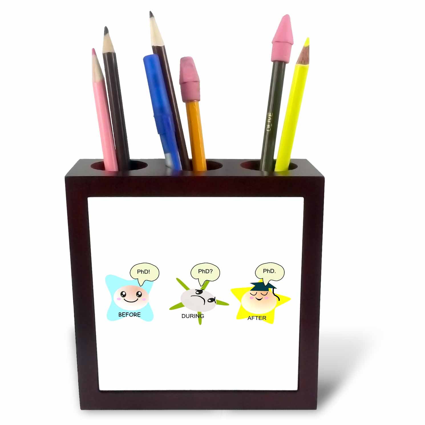 3dRose ph/_165150/_1 PhD Funny Process Cartoon Before During After Humorous Graduation Gift-Tile Pen Holder 5-Inch