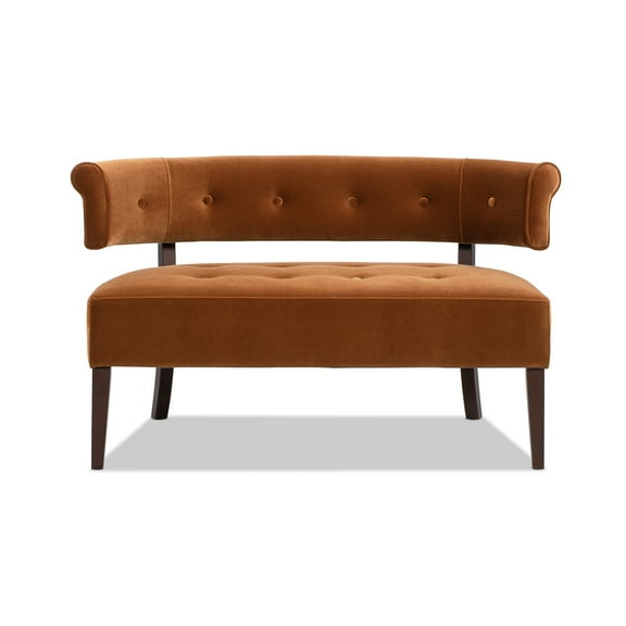 Jennifer Taylor Home Jared Roll Arm Tufted Bench Settee, Burnt Orange Performance Velvet