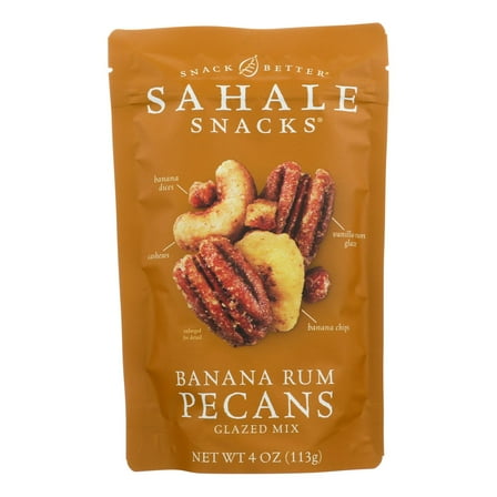 Sahale Snacks Glazed Mix of Banana Rum Flavored Pecans, 4oz Bag – Sweet & Savory Nut Blend, Gluten-Free, Non-GMO