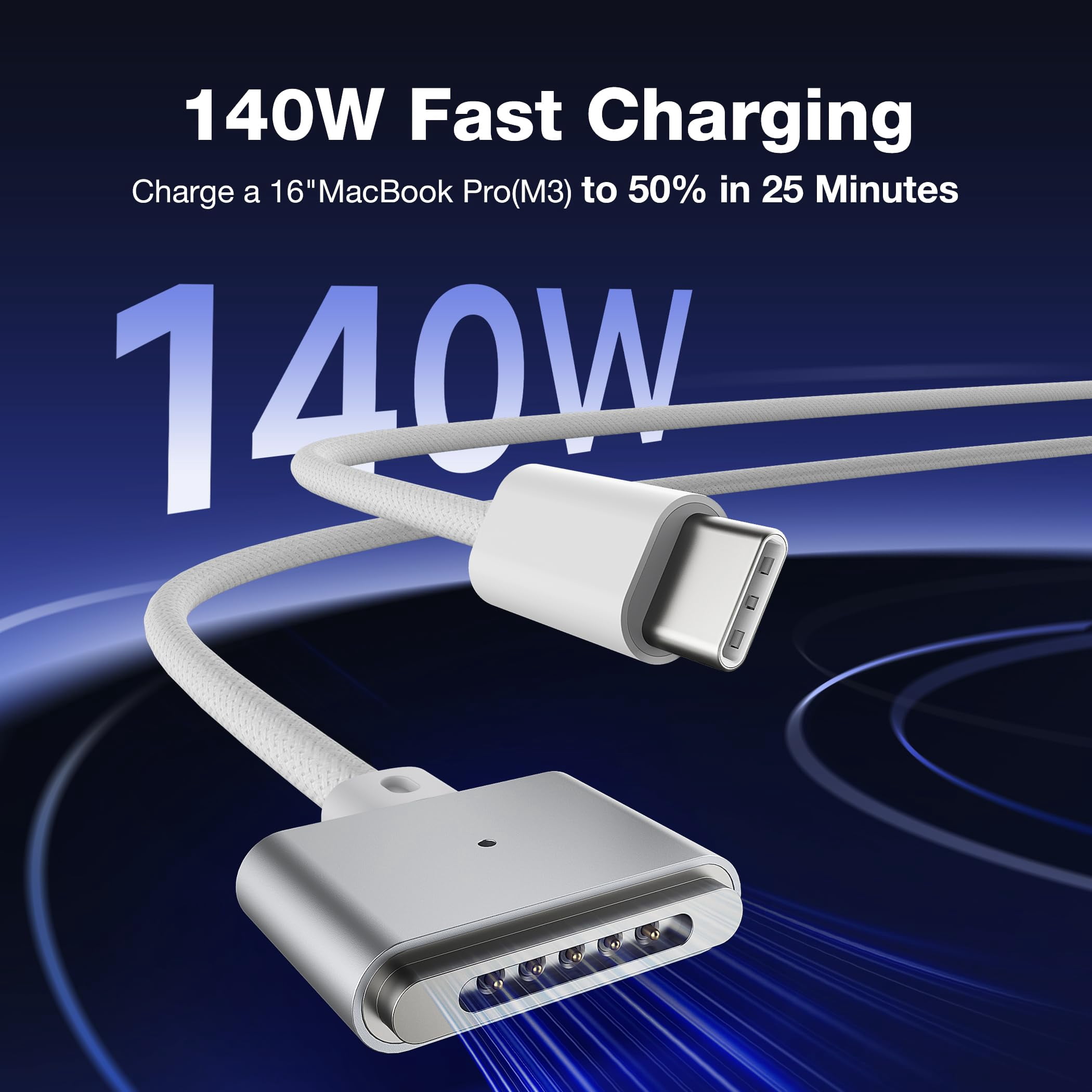 Magnetic 3 Charging Cable USB-C Type C, Compatible with MacBook Air Pro Charger, 6.6FT