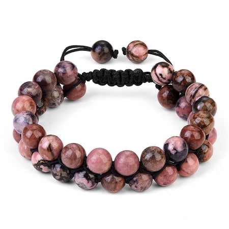 1pc Rhodonite Bead Bracelet Double Layer Adjustable Bracelet for Women Inner Diameter: 2-1/8~3 inch(5.3~7.5cm)