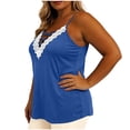 thumbnail image 4 of TEAJOPSUU Women's Plus Size Cami Tops Spaghetti Straps V Neck Sleeveless Tank Tops Trendy Lace Trim Crisscross Front Solid Summer Camisole Shirts Blue, 4 of 7