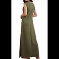 thumbnail image 3 of Vestido Maxi de Verano 2025 para Mujer, Informal, Holgado, con Abertura, Sin Arrugas, con Cuello Redondo y Bolsillos, Verde M, 3 of 9