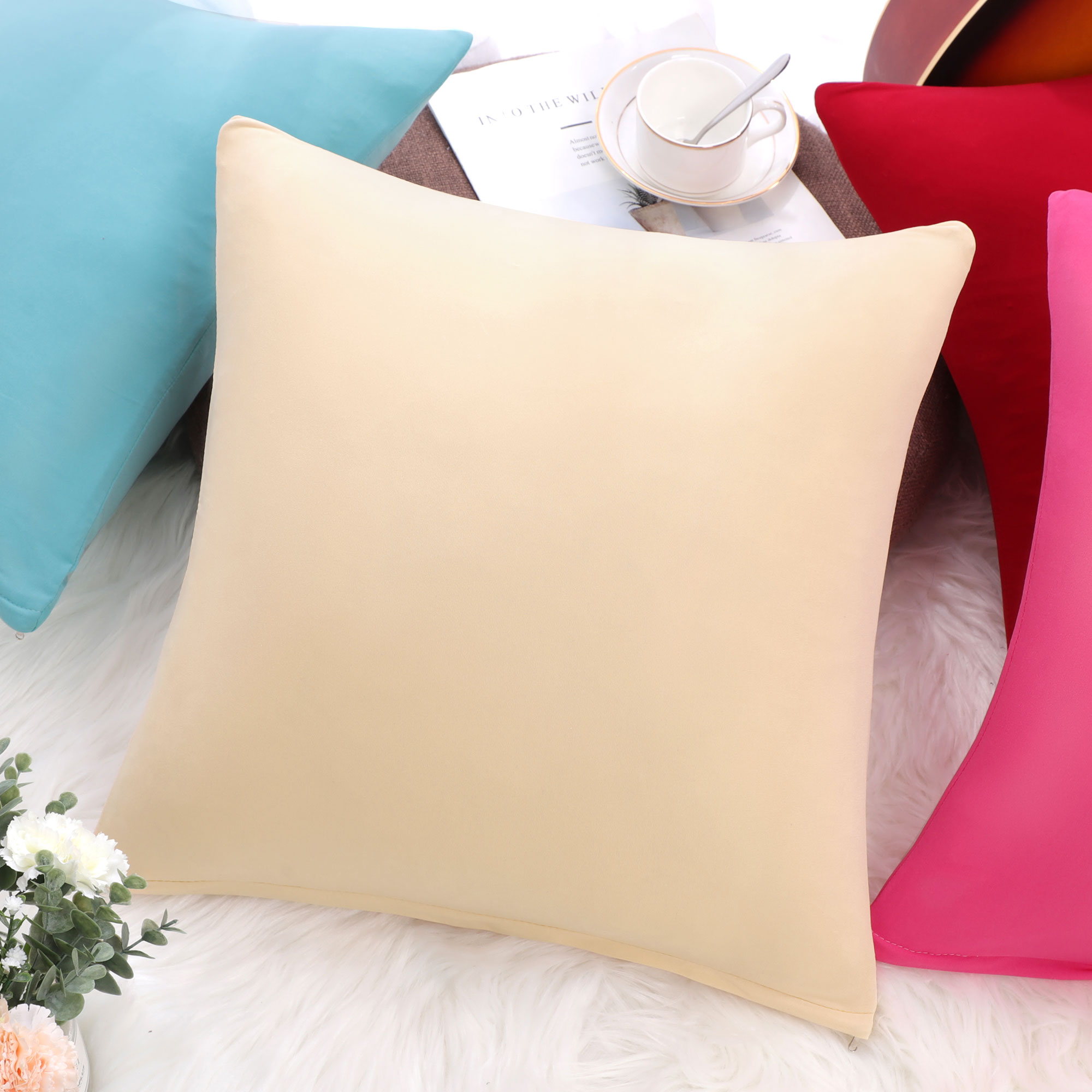 Unique Bargains Solid Decorative Throw Pillow Cover 18" x 18" Beige