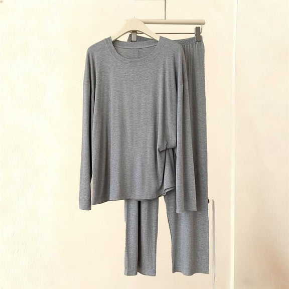 Dxzfnsa 2 Piece Lounge Sets for Women Womens Casual Loose Long Sleeve Round Neck Pullovers Soft Straight Leg Pants Pajama Sets Fall Outfits 2025