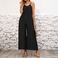 thumbnail image 2 of JULMCOMO Jumpsuits for Women Scoop Neck Adjustable Spaghetti Strap Loose Fit Summer Romper Low Back Sleeveless Wide Leg Flowy Jumpsuits Black XL, 2 of 7
