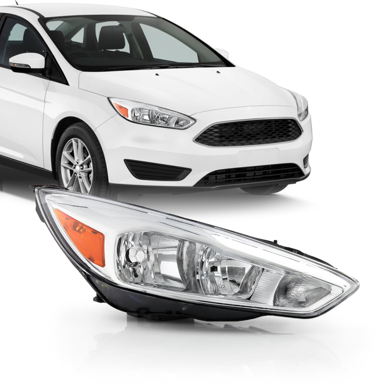 For 20152018 Ford Focus Halogen Type Chrome Headlight w/ LED DRL Tube Passenger
