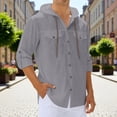 thumbnail image 6 of JTieacloth Summer Linen Long Sleeve Shirt Beach Casual Hooded Shirt Long Sleeve Solid Color Shirt Free Button Down Shirt Gray, 6 of 7