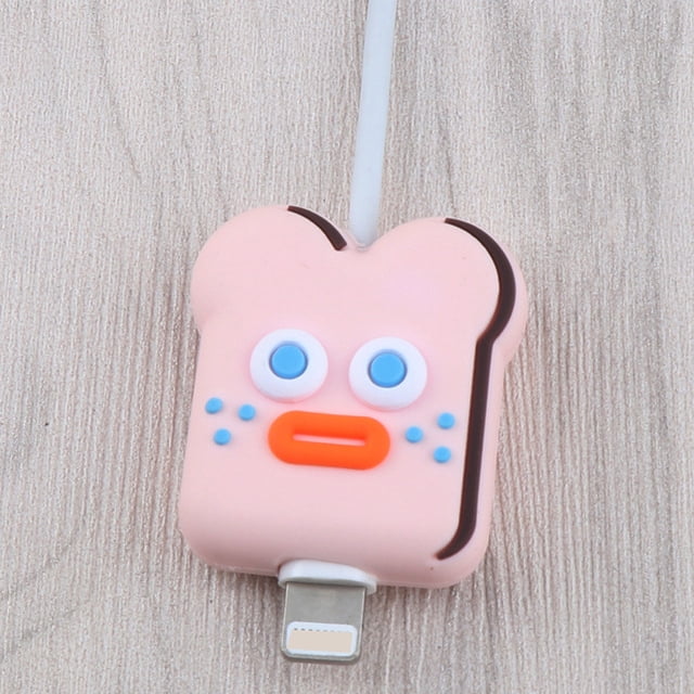 Anime Cable Protector Cartoon Charger Protector Cable Winder Cute Cable Bite Organizer Data Line Protective Cover For iPhone pink toast