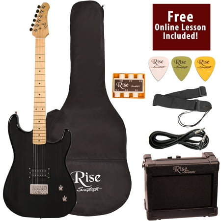 Rise by Sawtooth Right-Handed Full Size Beginner's Electric Guitar with Gig Bag Soft Case Amp & Accessories, Transparent (Best Guitar Amp For Gigging)