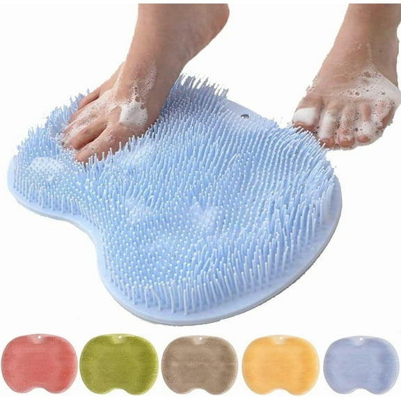 Silicone Shower Foot Scrubber Mat, Upgraded Wall Mounted Slip Suction Cups Foot Scrubber Cleaner, 2025 New Foot Back Cleaning Pad Back Washer Back Exfoliating Bath Wash Pad (Blue)