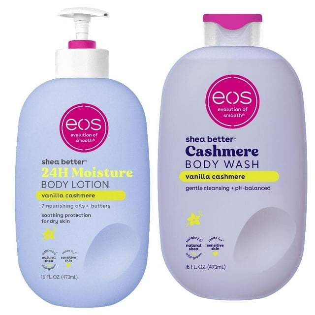 Bundle of eos Shea Butter Lotion & Body Wash, Vanilla Cashmere, for Dryness 16oz