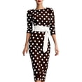 thumbnail image 2 of Dolkfu Crew Neck Dresses for Women Trendy Boho Brown 3/4 Sleeve Pull-on Sheath Retro Vintage Polka Dot Mid-Length Slim Dresses Coffee,L, 2 of 6
