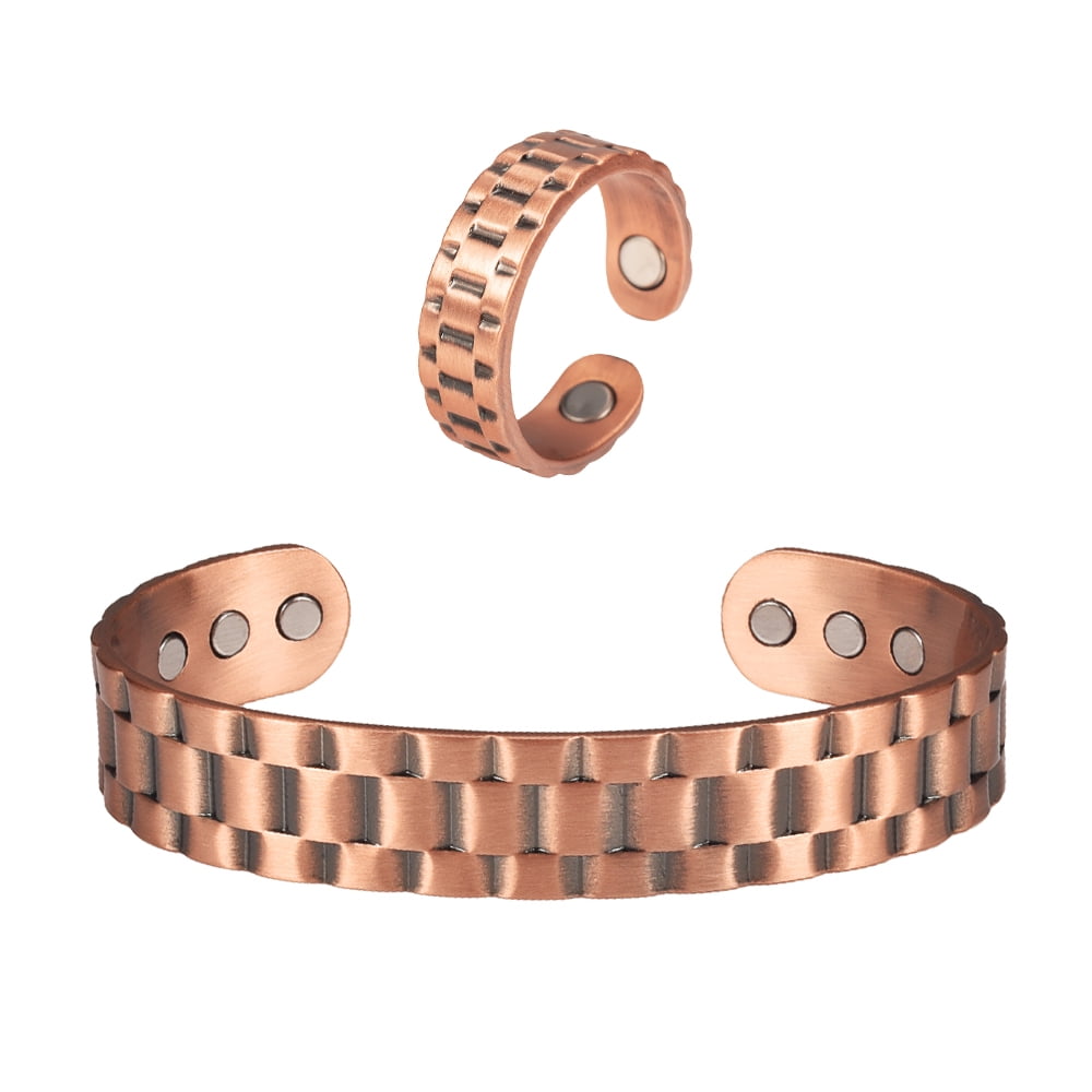 Pure Copper Jewelry Set for Women, Copper Wristbands Rings