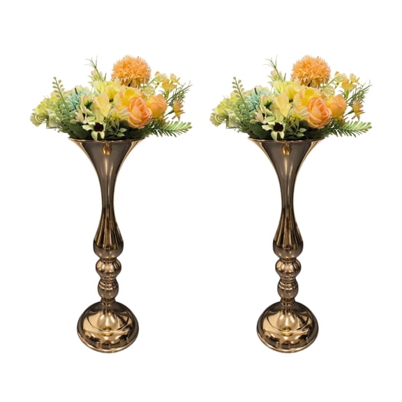 2-Piece Gold Candle Holders Stand Set with 2 Artificial Flower Balls, 15" Tall Candelabras Gold Table Centerpieces