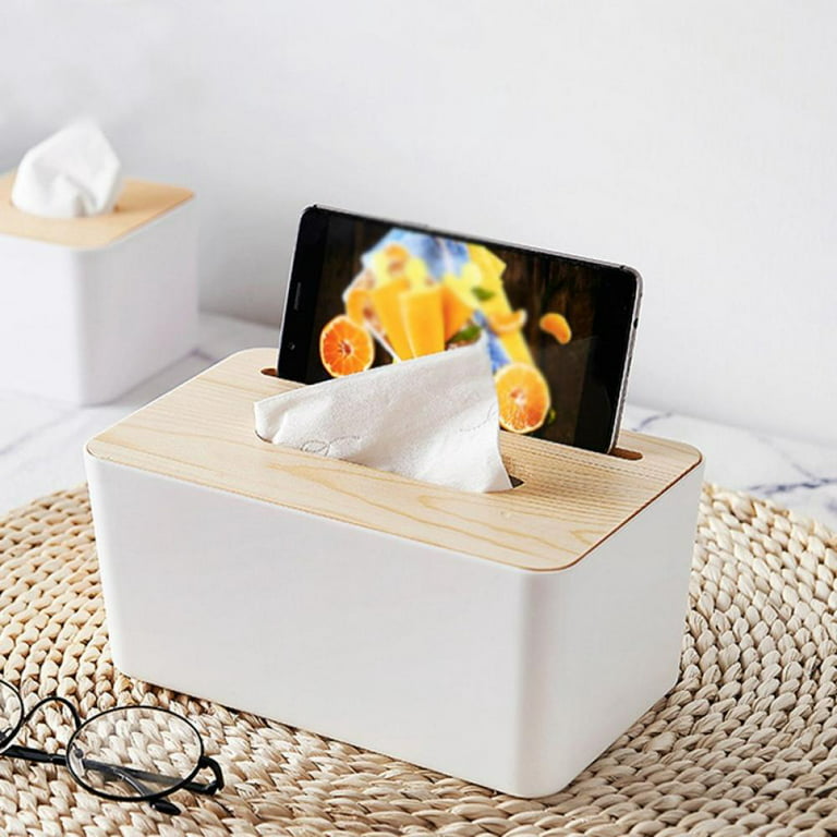 Rectangular Tissue Box Cover, Bamboo Tissue Holder for Tissues and  Disposable Face Towel, Tissue Box Cover for Living Room, Bathroom and  Office