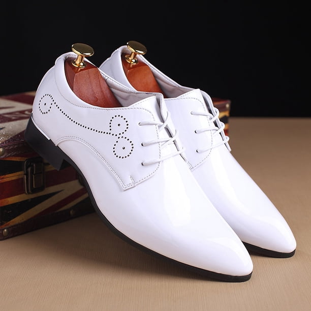 Zapatos de hombre de cuero brillante, zapatos de moda con cordones en punta, zapatos de moda