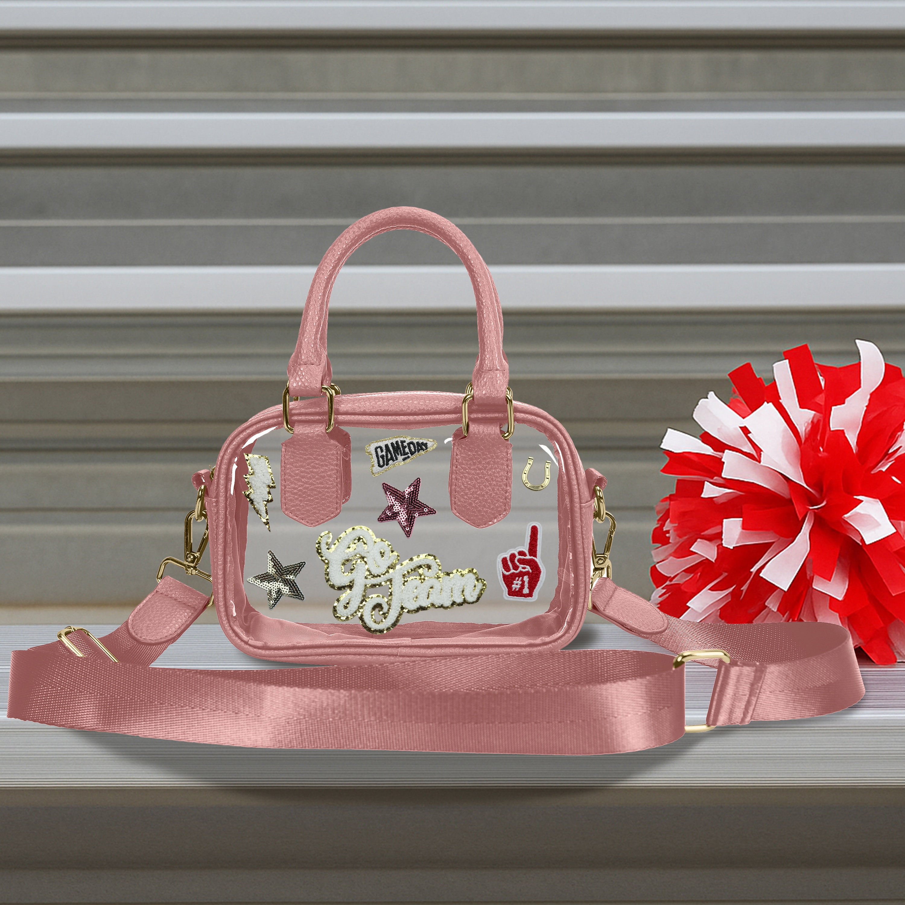 Hello Hobby Clear Handbag, Customizable Transparent Purse for Stadiums, Concerts, and Everyday Use, Pink Accents