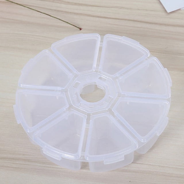 Luckyn 1 Pcs Round 8 Grids Desktop Storage Box,Plastic Jewelry Organizer Display Containers Case for Bead Cosmetic Earrings,White