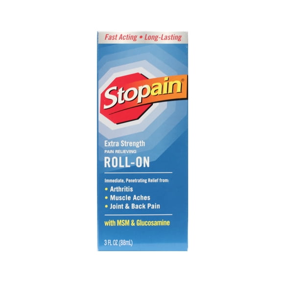 Stopain Pain Relief Roll On Gel 3oz, USA Made, Max Strength Fast Acting with MSM, Glucosamine, Menthol for Arthritis, Lower Back, Knee, Neck, HSA FSA Approved OTC Topical Analgesic Products