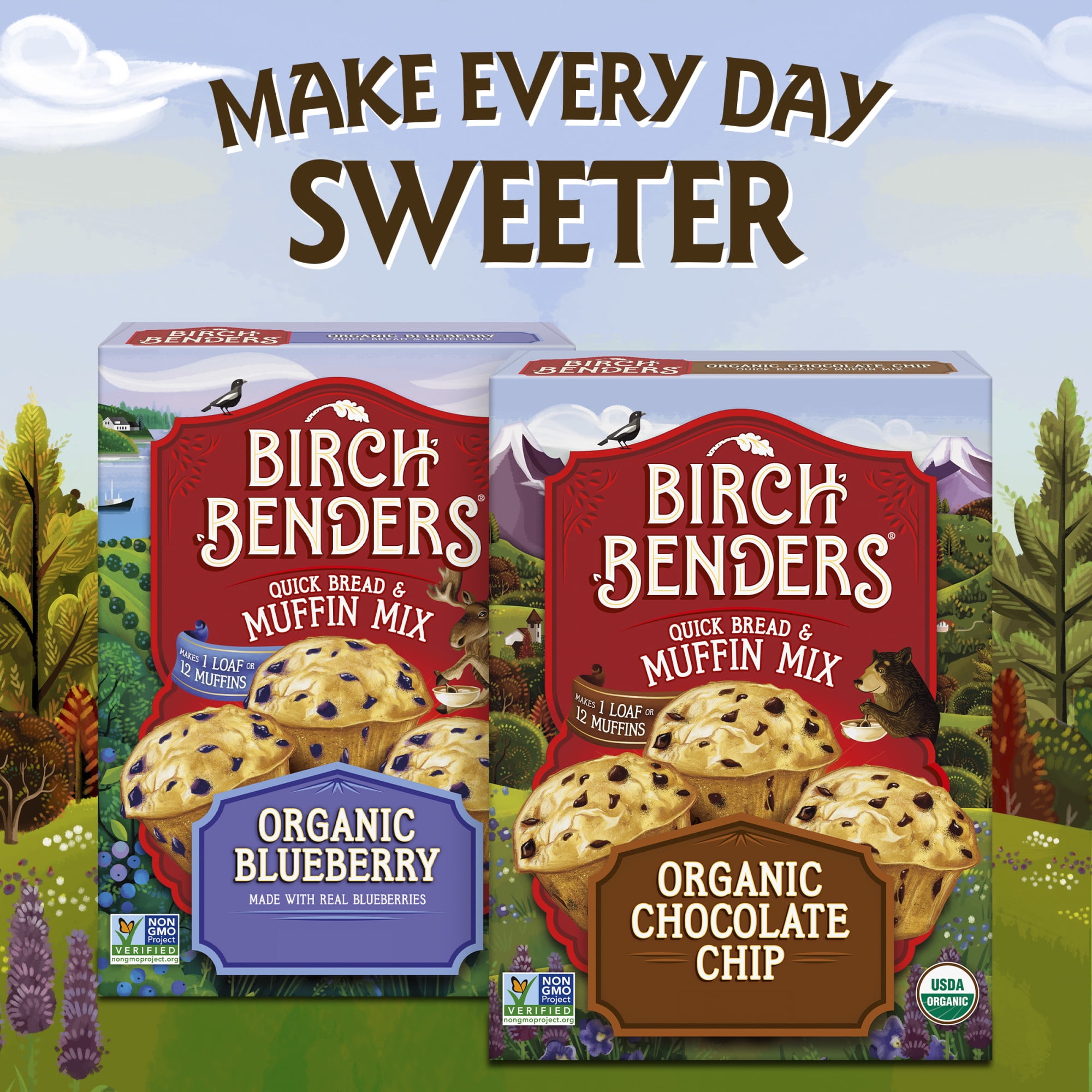 (2 pack) Birch Benders Organic Chocolate Chip Muffin Mix, 14.3 oz Box