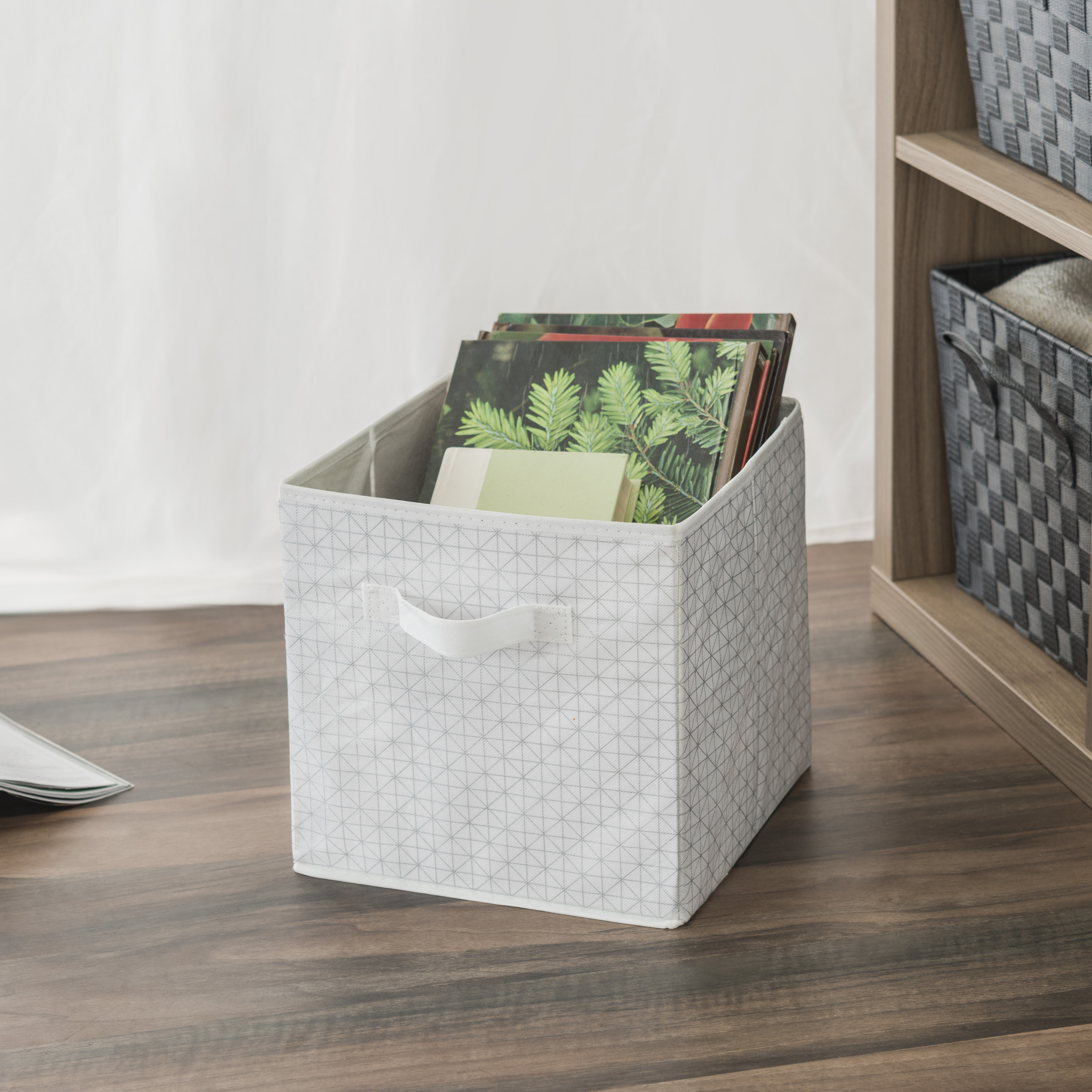 Metallic Diamond Collapsible NonWoven Storage Cube, White