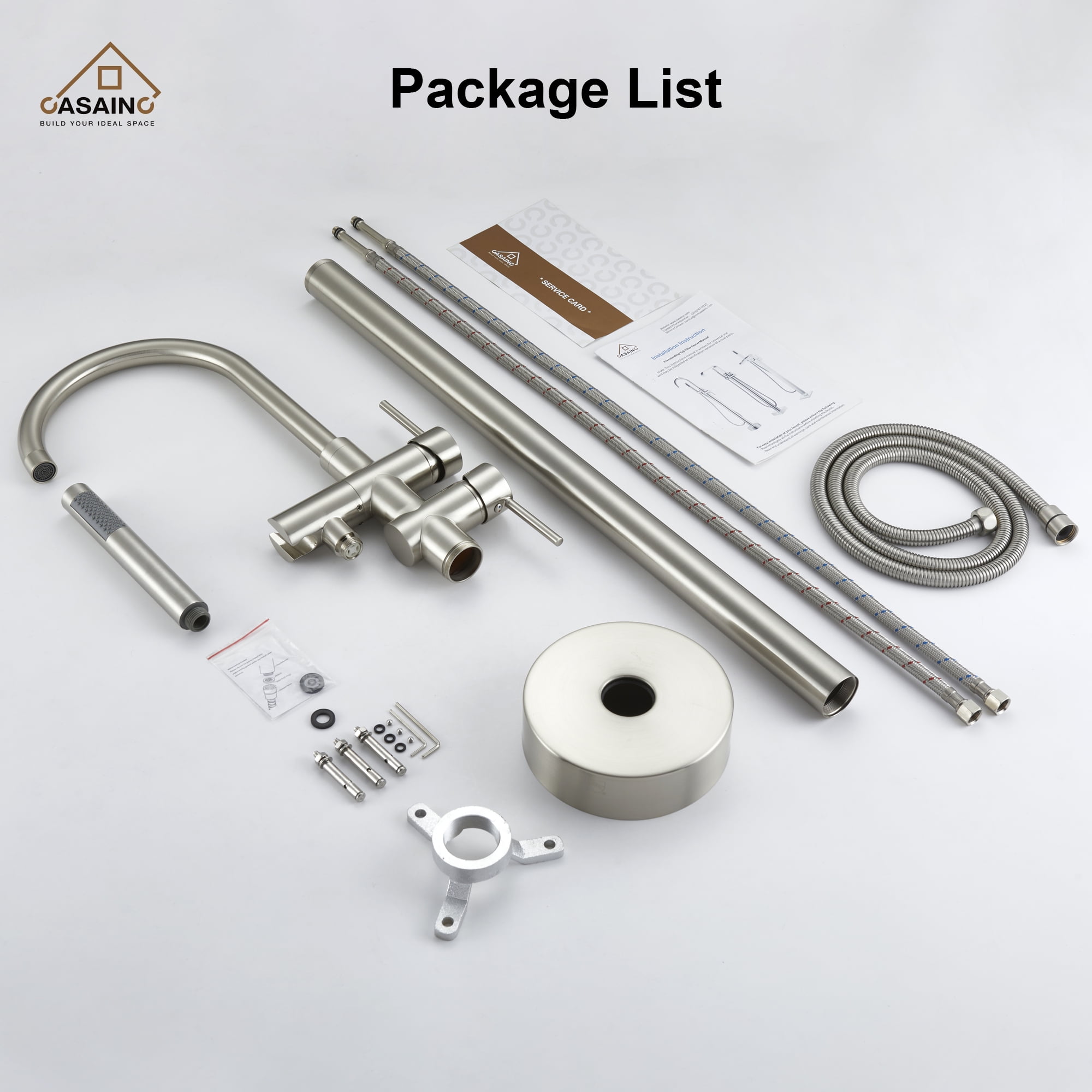 CASAINC 2-Handle Residentail Freestanding Bathtub Faucet with Hand Shower, Brushed Nickel