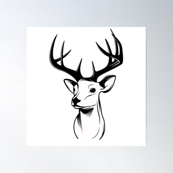 Deer Face Art - Captivating Wildlife Illustration Poster Wall Art, Modern Wall Decor For Living Room Bedroom, 17x17 UNFRAMED