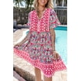 thumbnail image 5 of Women's Pink Bohemian Print Tie Neck Ruffle Hem Short Dress, 5 of 12