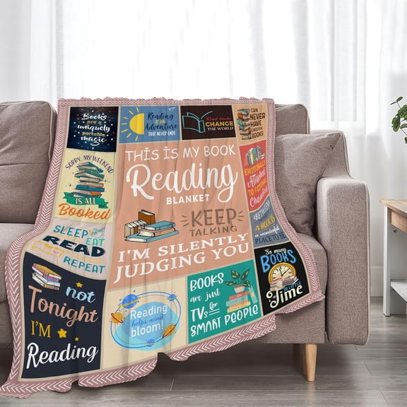 Book Blanket Reading Decor Throw Blanket Comfy Plush Flannel Warm Soft Fluffy Fuzzy Librarian Blanket Gifts for Book Lover Readers Girls Boys Women Teens Kids for Room Bed Sofa Couch 40"X50"