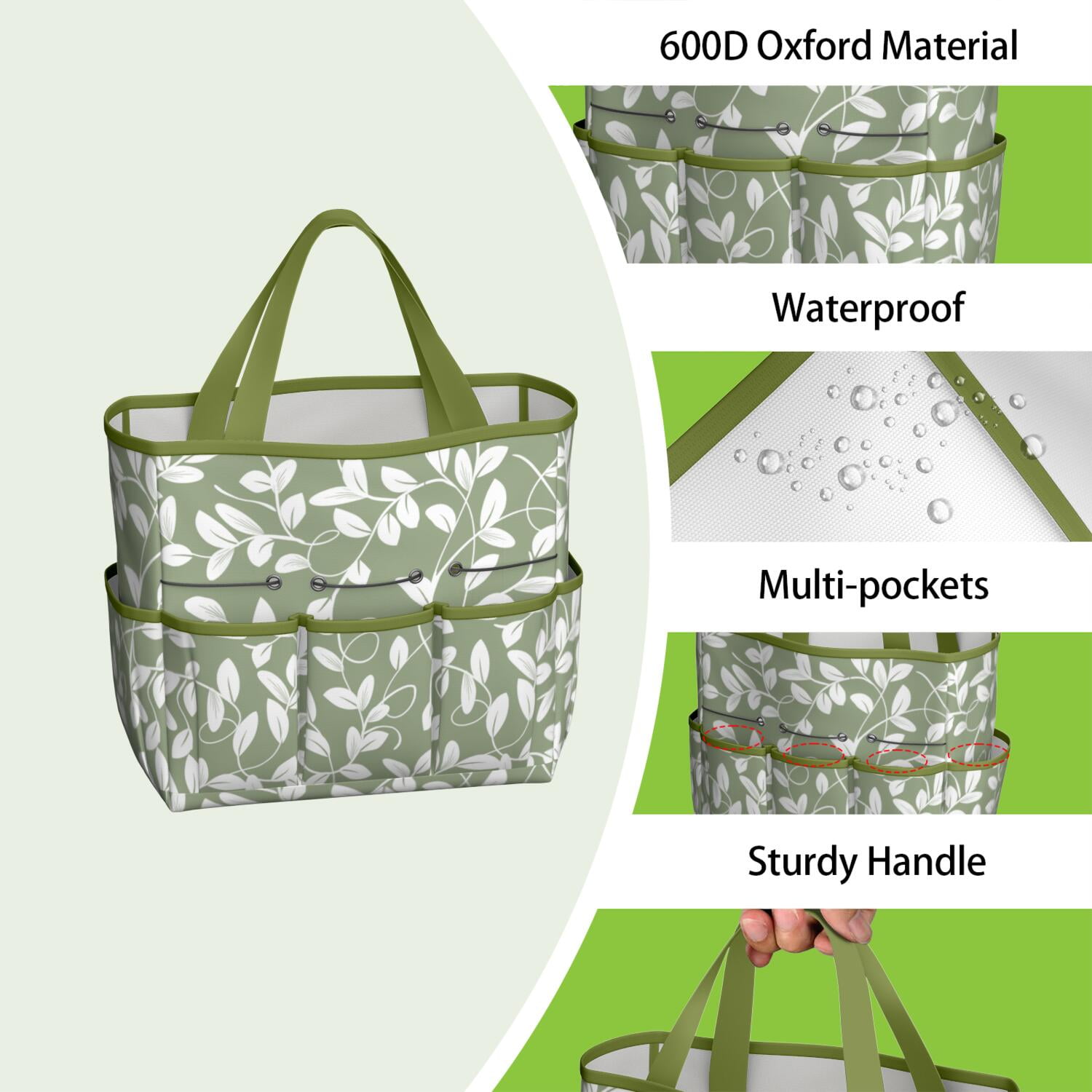 Bright Flowers Garden Tools Bag, Water-proof Oxford Garden Tote Home Organizer Gardening Tool Bag Kit Holder with 8 Pockets for Indoor and Outdoor Gardening(Tools Not Included)