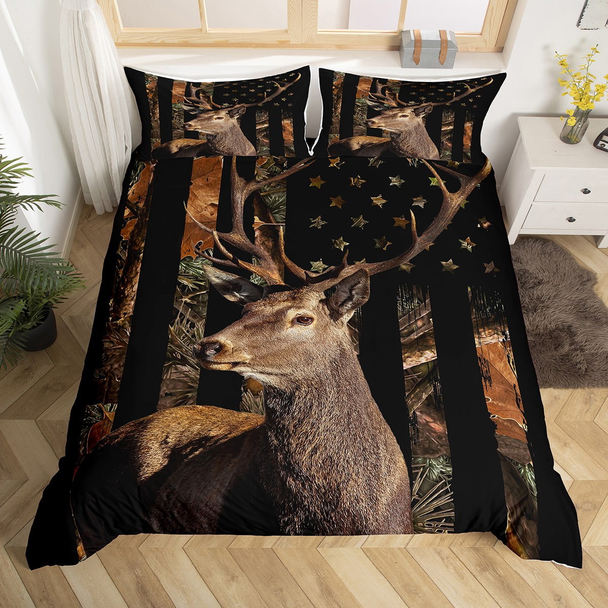Farmhouse Deer Duvet Cover for Kids Boys Girls,Modern Moose Bedding Set