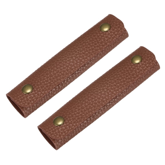 Uxcell 2Pcs Leather Handle Wrap with 2 Metal Clasps for Suitcases,Brown