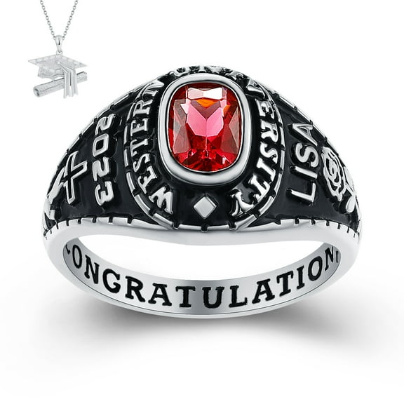 USA Mementos Customized Women's Class Rings Sterling Silver for High School and College Graduation