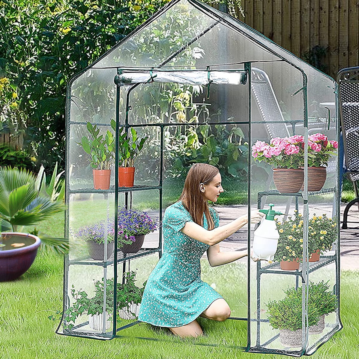 4-Tier Greenhouse PVC Outdoor Garden Grow Green House Transparent Cover Wheel 