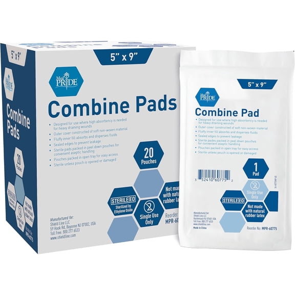 MED PRIDE Abd Pads 5x9 inch, 20 Count – Nonadherent Sterile Abdominal Combine Pads for Wound Dressing & Heavy Leakage