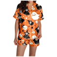 thumbnail image 3 of Halloween Pjs Women 2 Pcs Silk Pjs Women Bat Skeleton Printed Button Up Pajamas For Women Short Sets Lounge Sets Women'S Pajamas Sleep & Lounge, 3 of 7